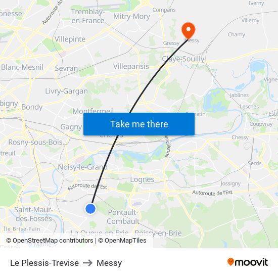 Le Plessis-Trevise to Messy map