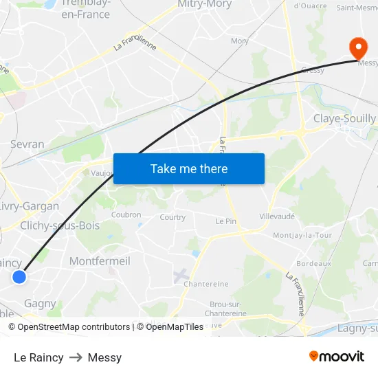 Le Raincy to Messy map