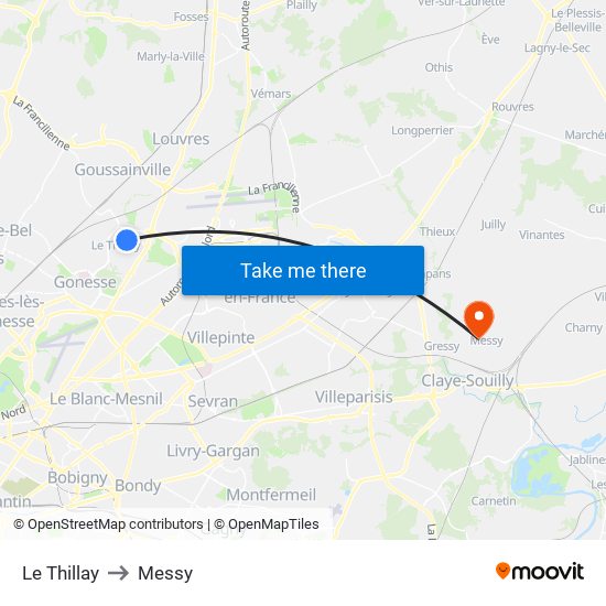 Le Thillay to Messy map