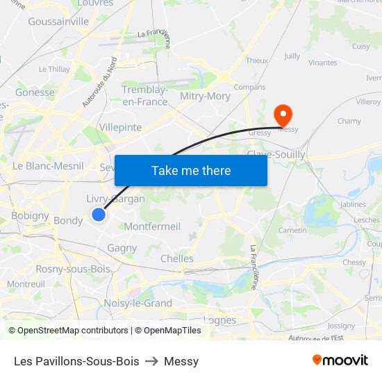 Les Pavillons-Sous-Bois to Messy map