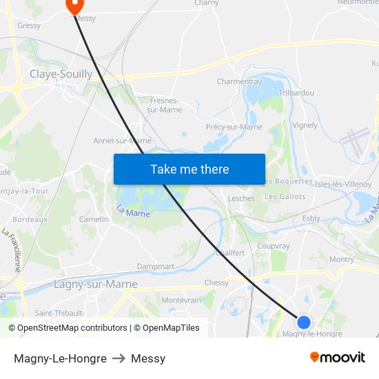 Magny-Le-Hongre to Messy map