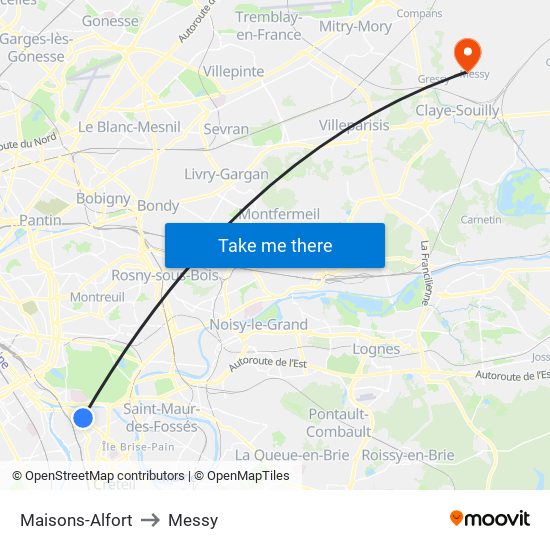 Maisons-Alfort to Messy map