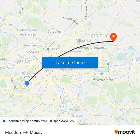 Meudon to Messy map