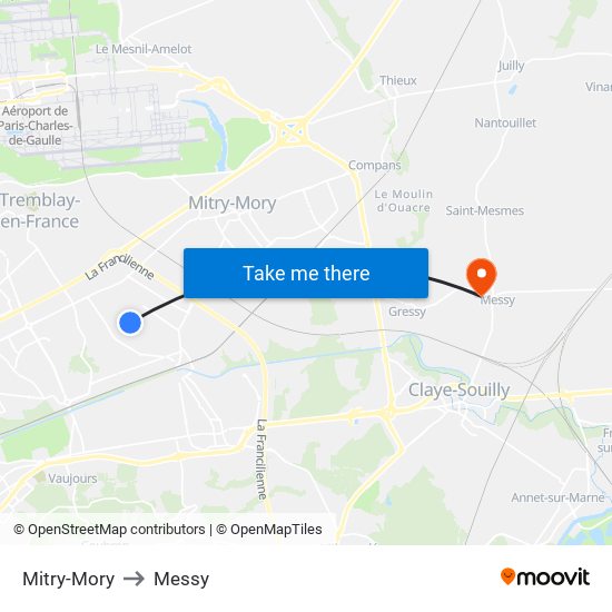 Mitry-Mory to Messy map