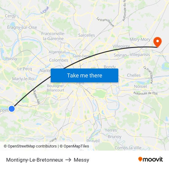 Montigny-Le-Bretonneux to Messy map