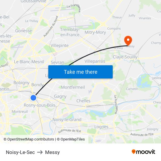 Noisy-Le-Sec to Messy map