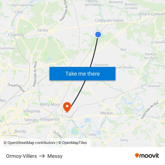 Ormoy-Villers to Messy map