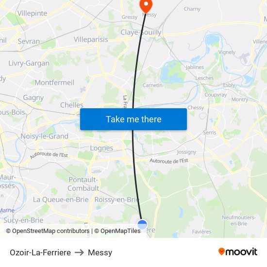 Ozoir-La-Ferriere to Messy map
