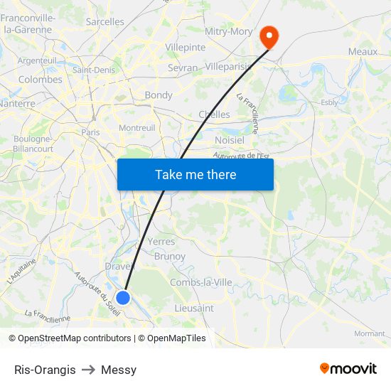 Ris-Orangis to Messy map
