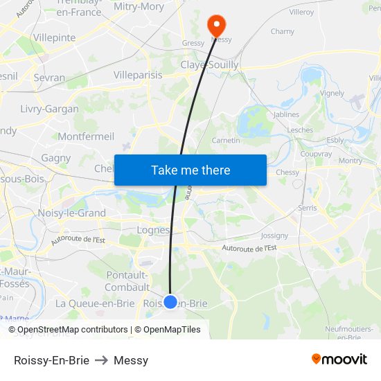 Roissy-En-Brie to Messy map