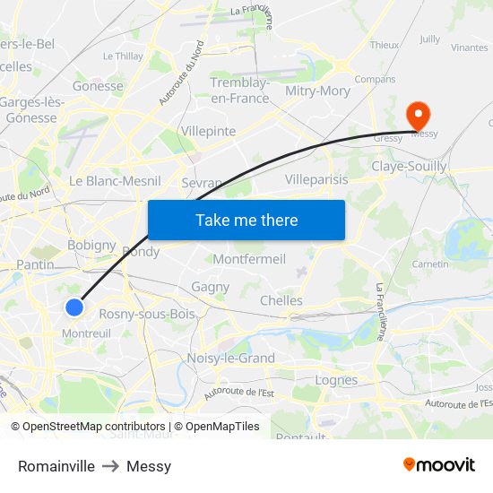 Romainville to Messy map