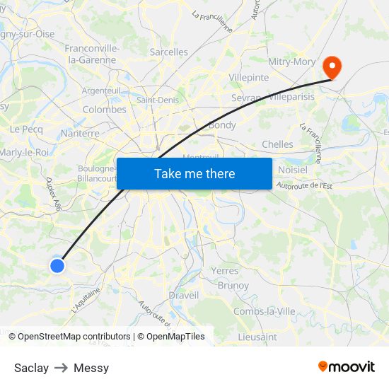 Saclay to Messy map