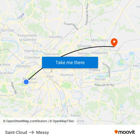 Saint-Cloud to Messy map