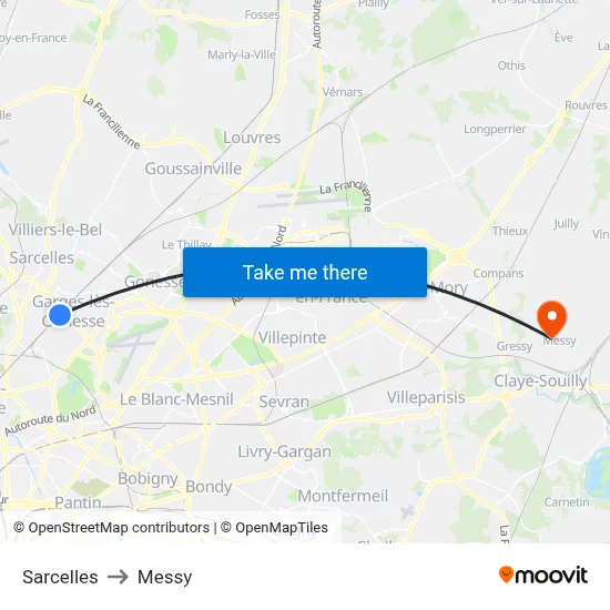 Sarcelles to Messy map