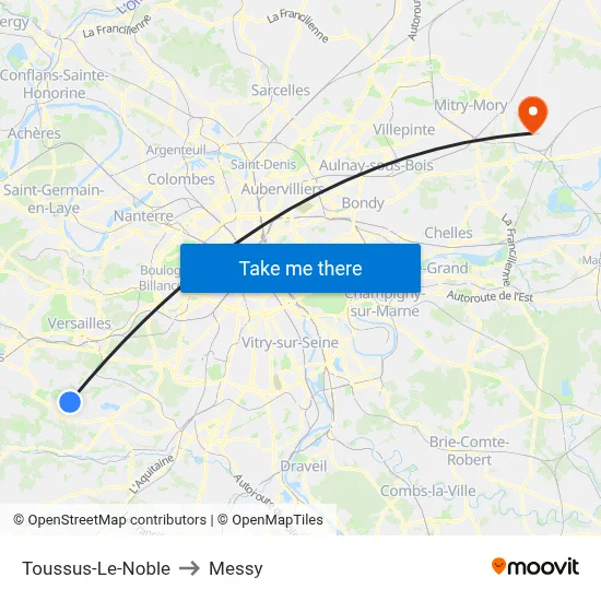 Toussus-Le-Noble to Messy map