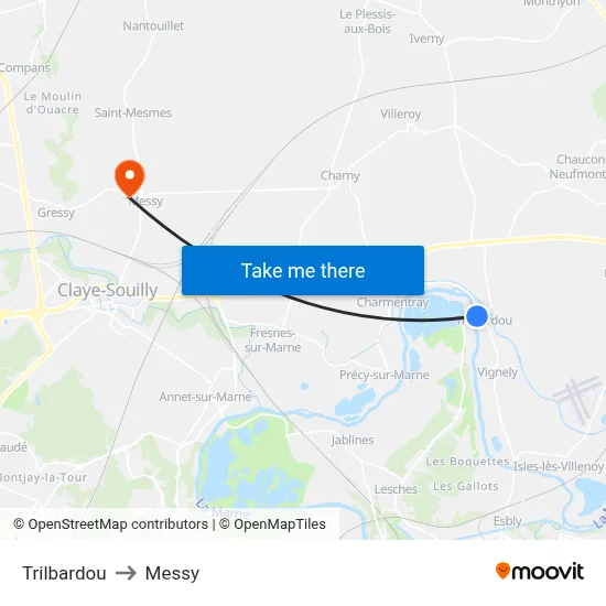 Trilbardou to Messy map