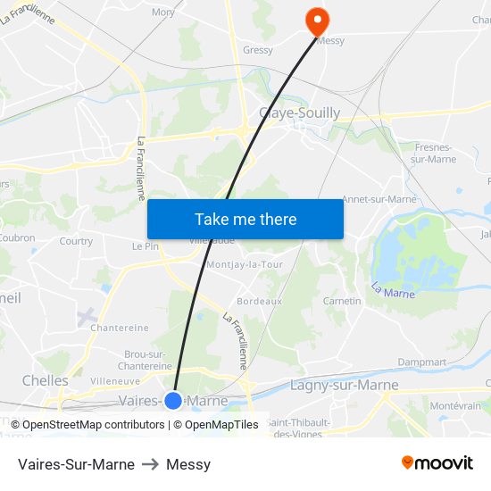 Vaires-Sur-Marne to Messy map