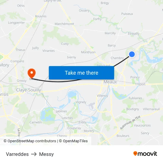 Varreddes to Messy map