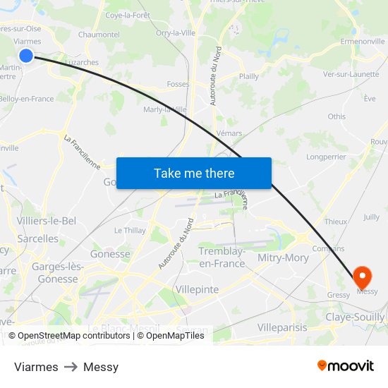 Viarmes to Messy map