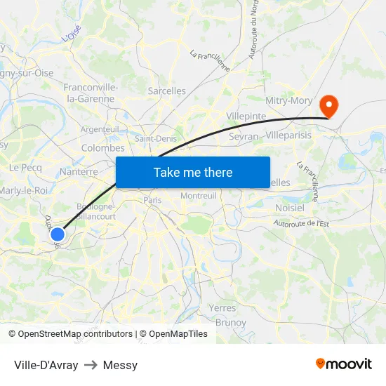 Ville-D'Avray to Messy map
