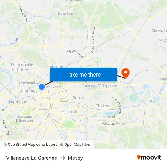 Villeneuve-La-Garenne to Messy map