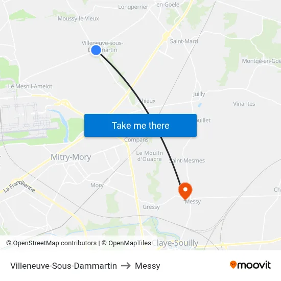 Villeneuve-Sous-Dammartin to Messy map