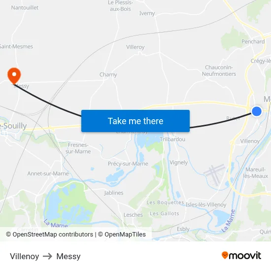 Villenoy to Messy map