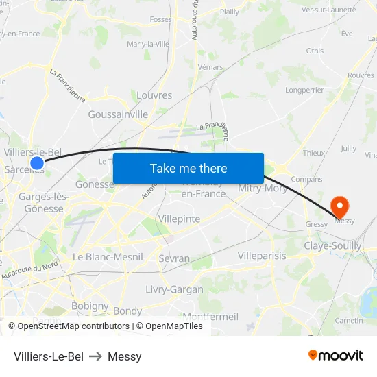 Villiers-Le-Bel to Messy map