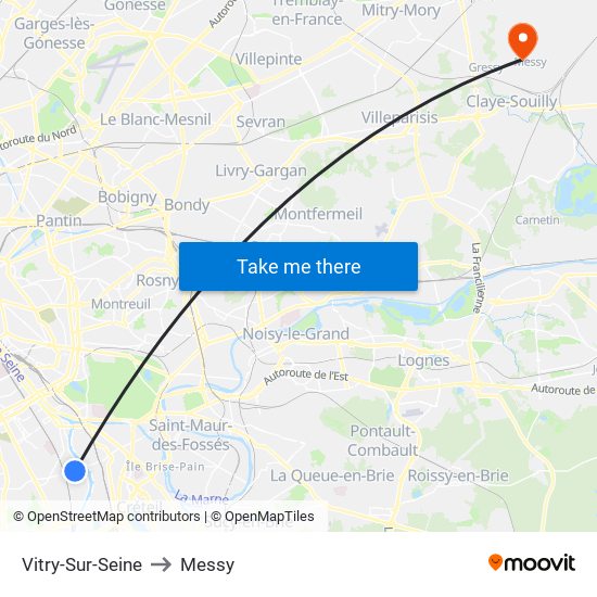 Vitry-Sur-Seine to Messy map