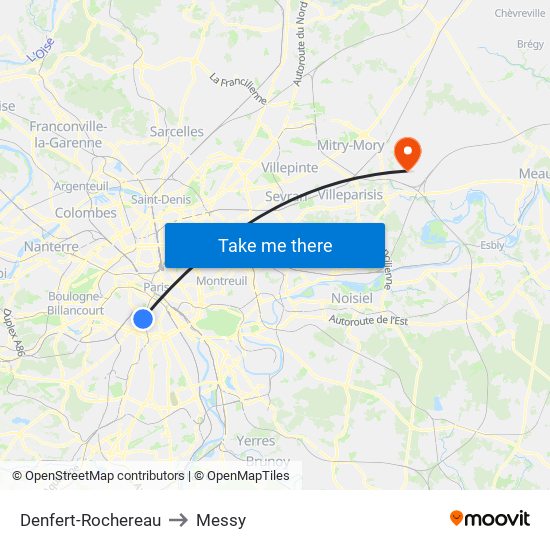 Denfert-Rochereau to Messy map
