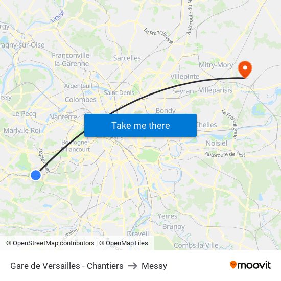 Gare de Versailles - Chantiers to Messy map