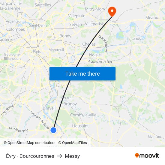 Évry - Courcouronnes to Messy map