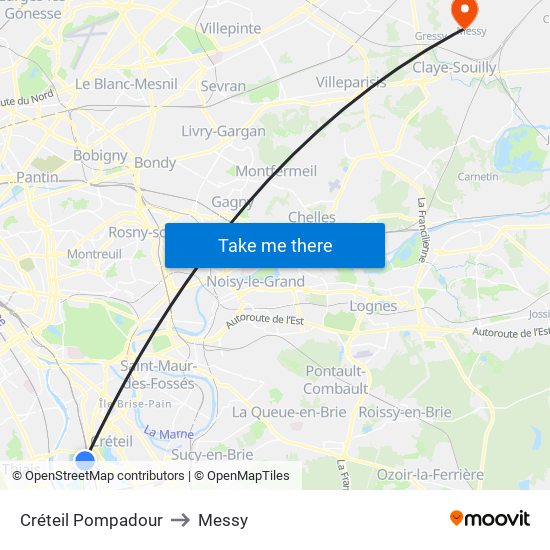 Créteil Pompadour to Messy map