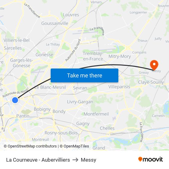 La Courneuve - Aubervilliers to Messy map