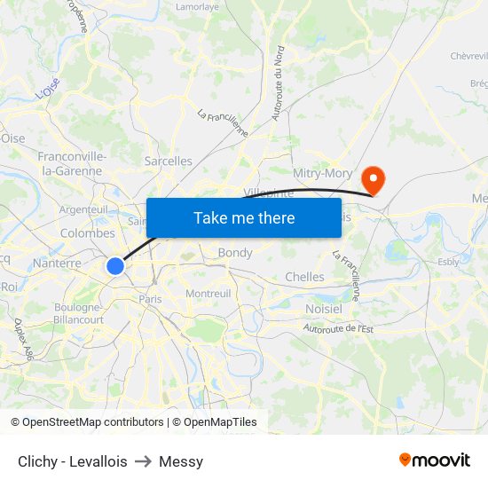 Clichy - Levallois to Messy map