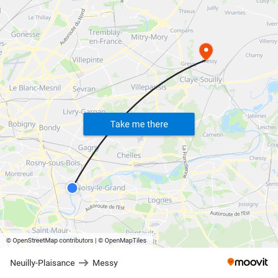 Neuilly-Plaisance to Messy map