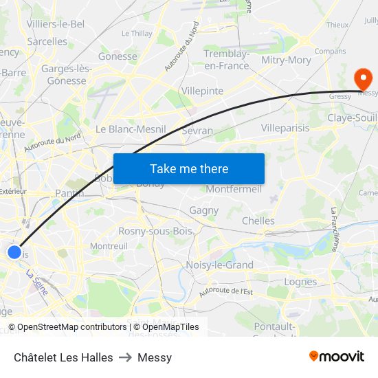 Châtelet Les Halles to Messy map