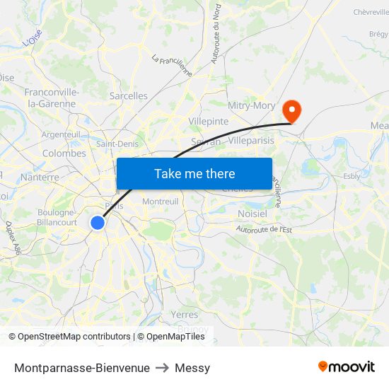 Montparnasse-Bienvenue to Messy map