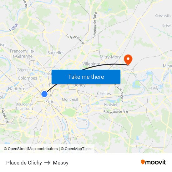 Place de Clichy to Messy map
