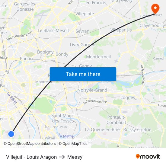 Villejuif - Louis Aragon to Messy map