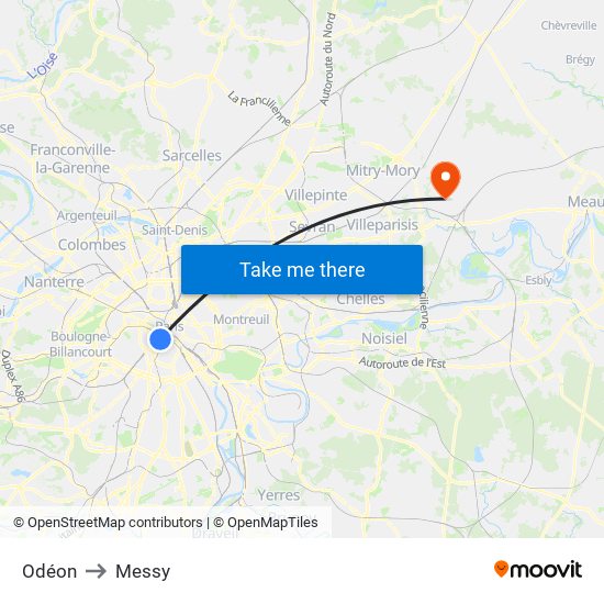 Odéon to Messy map