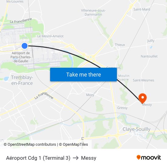 Aéroport Cdg 1 (Terminal 3) to Messy map