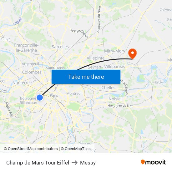Champ de Mars Tour Eiffel to Messy map