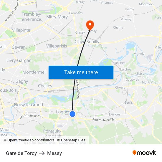 Gare de Torcy to Messy map