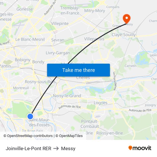 Joinville-Le-Pont RER to Messy map