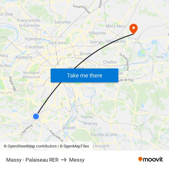Massy - Palaiseau RER to Messy map