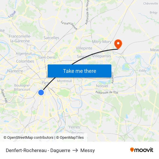 Denfert-Rochereau - Daguerre to Messy map