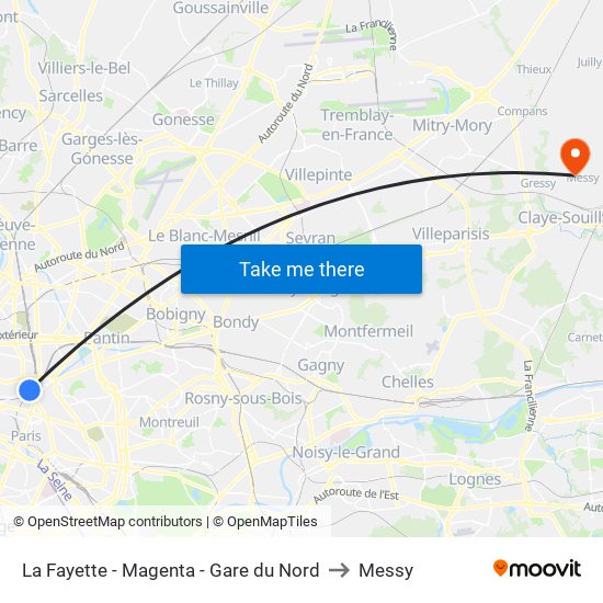 La Fayette - Magenta - Gare du Nord to Messy map