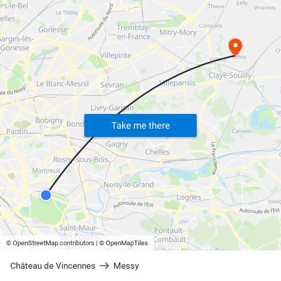 Château de Vincennes to Messy map