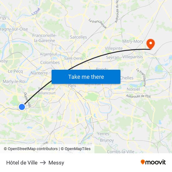 Hôtel de Ville to Messy map